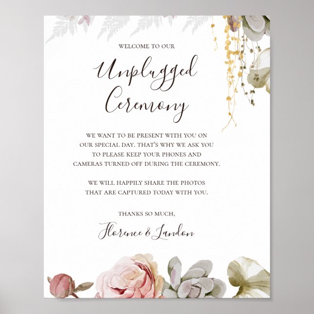 Moderne Blush Bloral | Zeremonie ohne Anschluss Poster (Vorne)