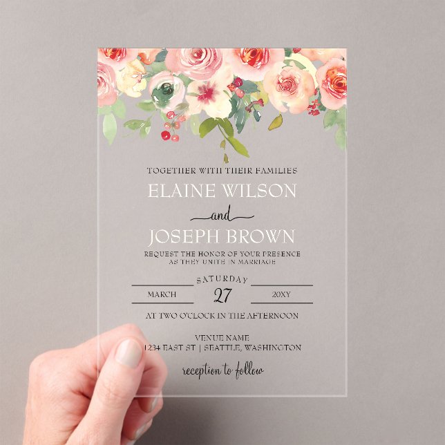 Moderne Blush-Blues-Hochzeit Acryleinladungen (Insitu (Handheld))
