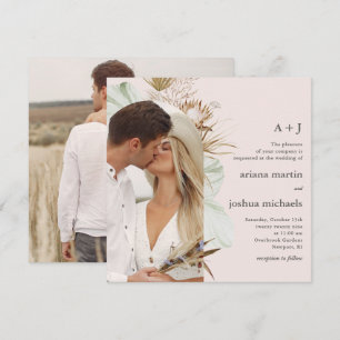 Moderne Blush Boho Zwei-Foto Hochzeit Einladung