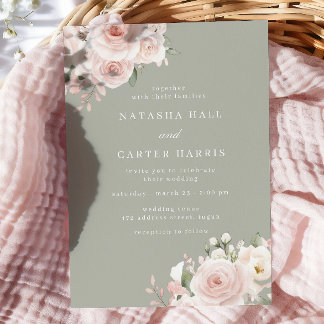 Moderne Blush Botanische Salbei-Hochzeit Einladung