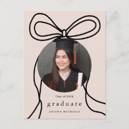 Moderne Blush Bow One Foto Graduation Party einlad Ankündigungspostkarte