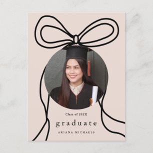 Moderne Blush Bow One Foto Graduation Party einlad Ankündigungspostkarte