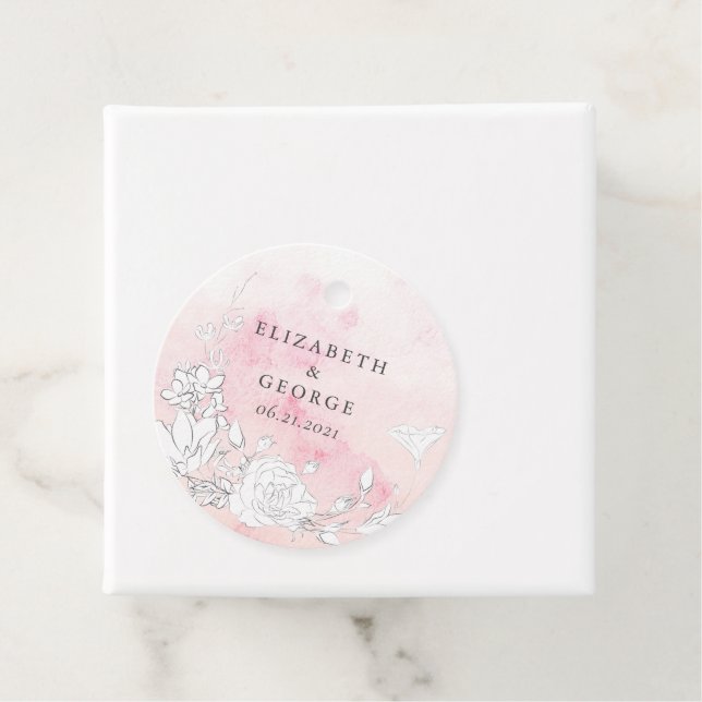 Moderne Blush Floral Monogram Wedding Geschenkanhänger (Beispiel)