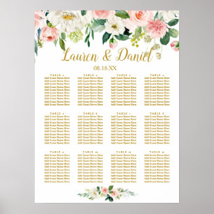 Moderne Blush-GOLD-Blume Hochzeitsdiagramm Poster