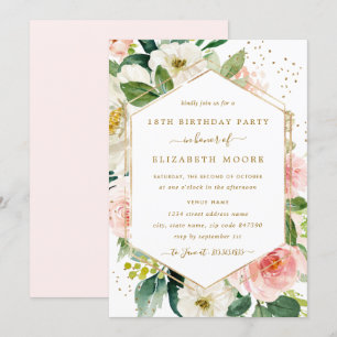 Moderne Blush Gold Floral 18. Geburtstag Einladung