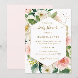 Moderne Blush Gold Floral Baby Dusche Einladung