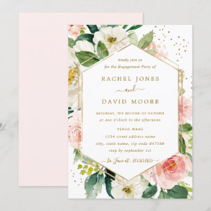 Moderne Blush Gold Floral Engagement Party einlade Einladung