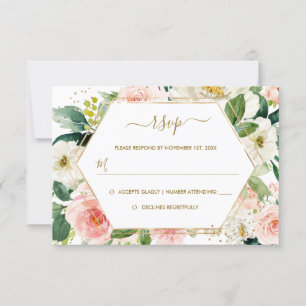 Moderne Blush Gold Floral Watercolor Hochzeit RSVP