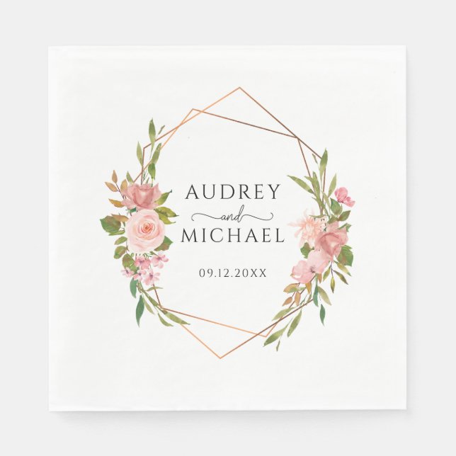 Moderne Blush Golden Frame Blues Hochzeit Serviette (Vorderseite)