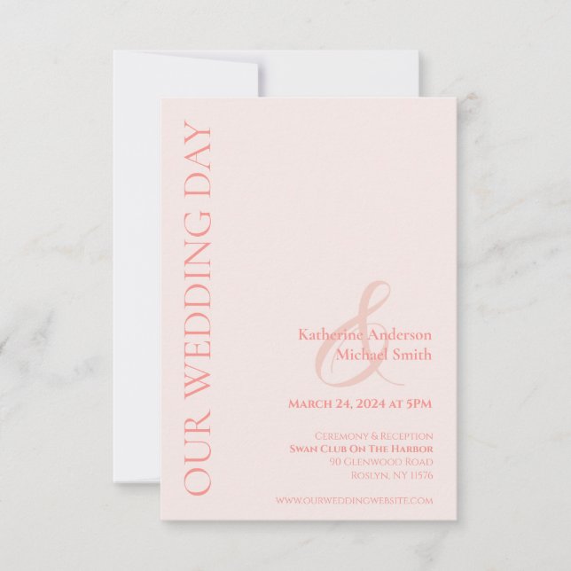 Moderne Blush Hochzeit- Einladung (Vorderseite)