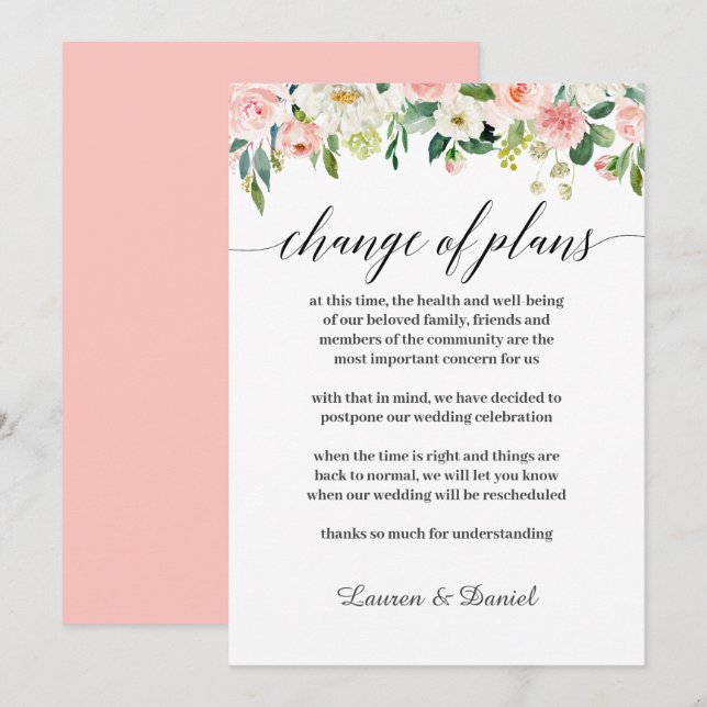 Moderne Blush Hochzeitverlängerung Änderung der Pl Einladung (Vorne/Hinten)