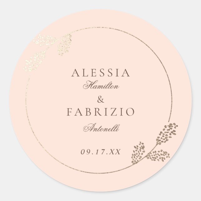 Moderne Blush-Imitate - Botanische Rahmenhochzeit Runder Aufkleber (Vorderseite)