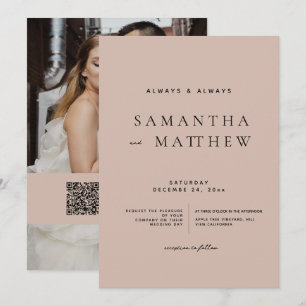 Moderne Blush-Klassiker QR-Code Foto-Hochzeit Einladung