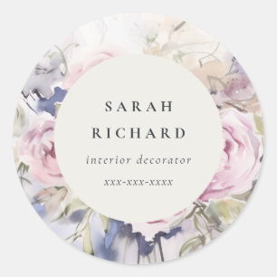 Moderne Blush Lilac Wasserfarben Rose Blumengeschä Runder Aufkleber