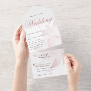 Moderne Blush Lotus Floral Hochzeit in einem All In One Einladung