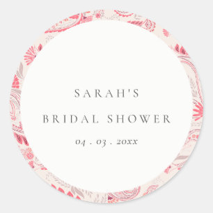 Moderne Blush Paisley-Typografie Brautparty Runder Aufkleber