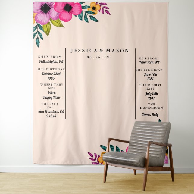 Moderne Blush Pink Bloral Hochzeitsstand Hintergru Wandteppich (Beispiel)