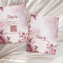 Moderne Blush-Pink-Blumen-Hochzeit mit QR-Code Rom