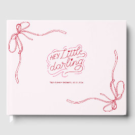 Moderne Blush Pink Bow Ribbon Girl Babydusche Gästebuch