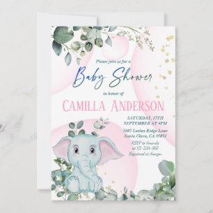 Moderne Blush Pink Elephant Greenerenery Babydusch Einladung