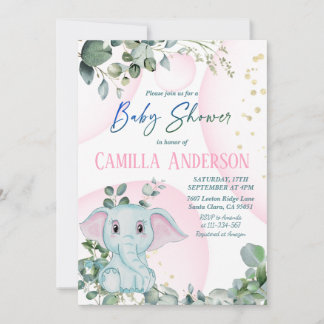 Moderne Blush Pink Elephant Greenerenery Babydusch Einladung