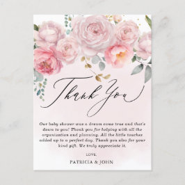 Moderne Blush Pink Floral Baby Dusche Vielen Dank Postkarte