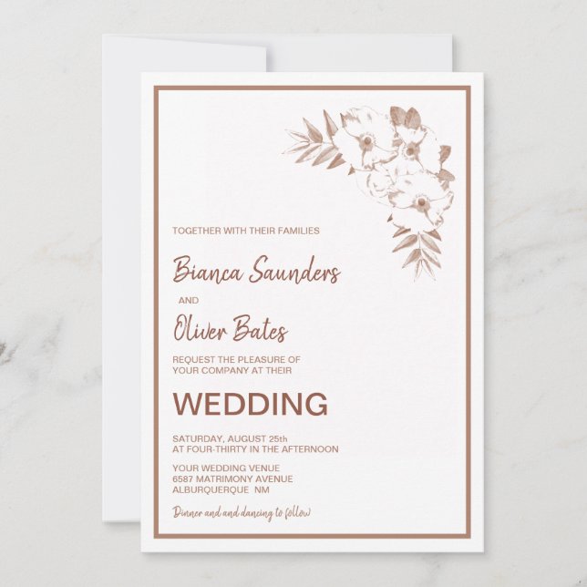 Moderne Blush Pink Floral Wedding Einladung (Vorderseite)