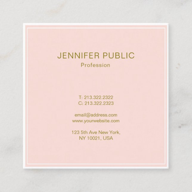 Moderne Blush Pink Gold Beruflich Moderne Luxus Quadratische Visitenkarte (Vorderseite)