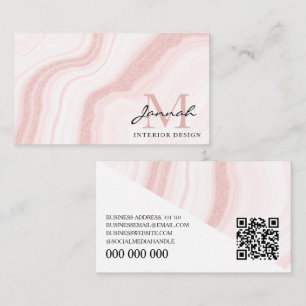 Moderne Blush-Pink-Marmor-QR-Code-Inneneinrichtung Visitenkarte