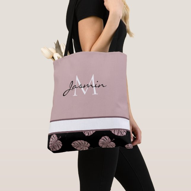 Moderne Blush-Pink-Monogramm-Tropenblatt Tasche (Von Nahem)