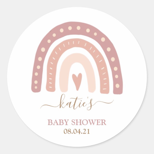 Moderne Blush Pink Rainbow Girl Baby Dusche Runder Aufkleber (Vorderseite)