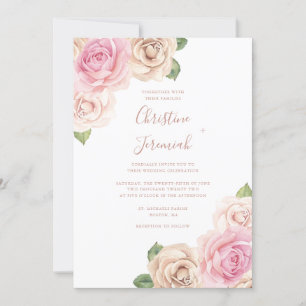 Moderne Blush Pink Rose Wasserfarben Blumenzehen Einladung
