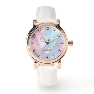 Moderne Blush Pink Soft Mint Gold Luxus-Kollektion Armbanduhr