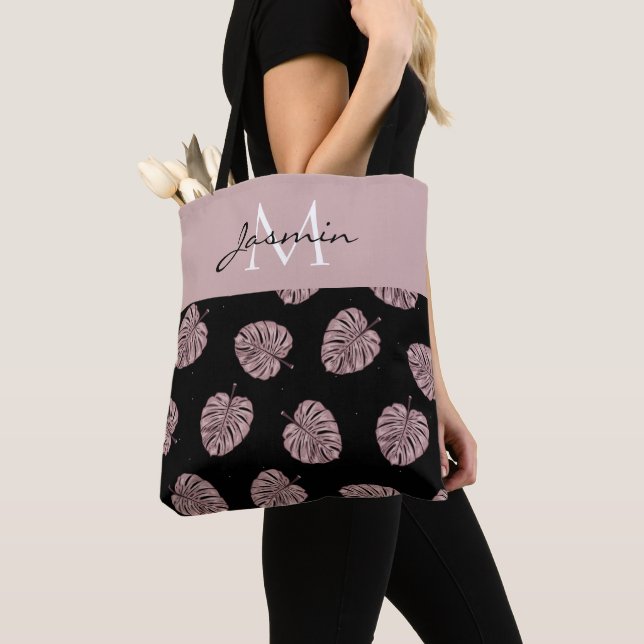 Moderne Blush-Pink-Tropenblatt-Monogramm Tasche (Von Nahem)