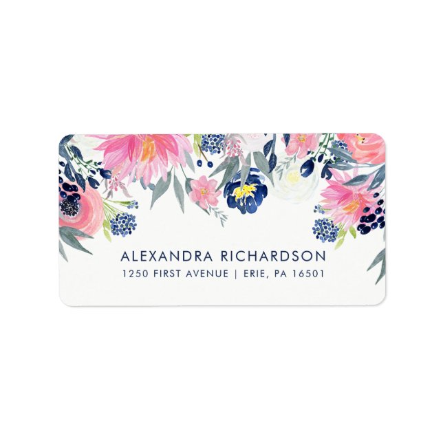 Moderne Blush Pink- und Navy-Floral-Hochzeit Adressaufkleber (Vorne)