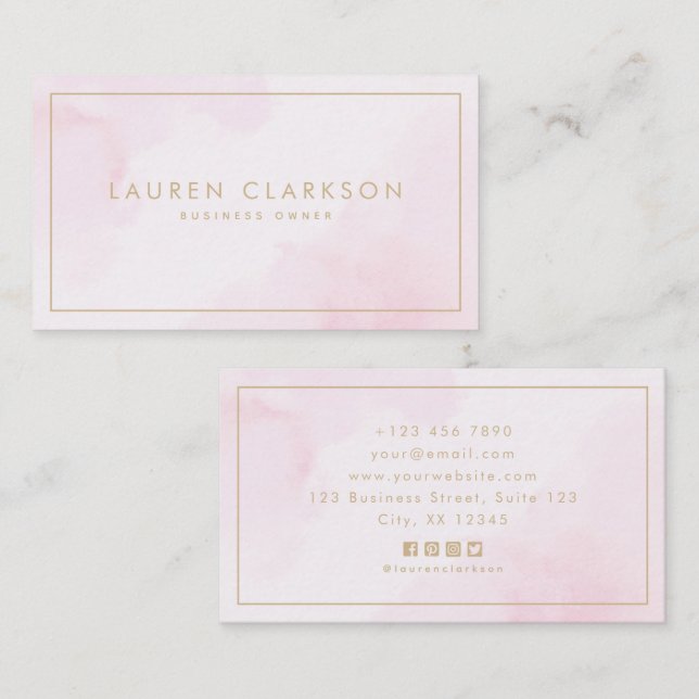 Moderne Blush Pink Wasserfarbe , Social Media Icon Visitenkarte (Vorne/Hinten)