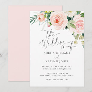 Moderne Blush Pink Wasserfarben Blumenzehen Einladung