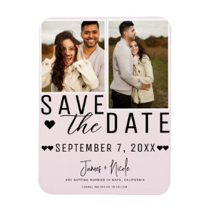 Moderne Blush-Rosa Save-the-Date-Karten mit 2 Foto Magnet