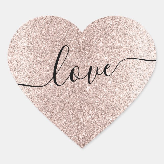 Moderne Blush Rose Gold Glitzer Liebe Gastgeschenk Herz-Aufkleber (Vorderseite)
