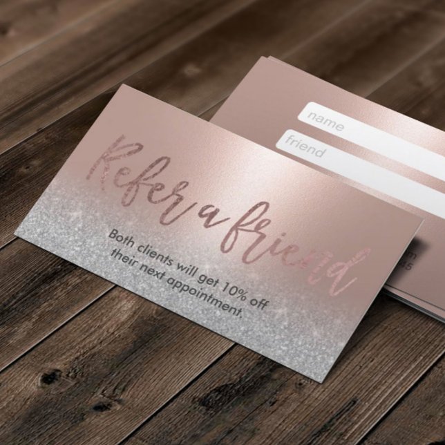Moderne Blush-Rose Goldene Schönheitssalon Empfehlungskarte (Von Creator hochgeladen)