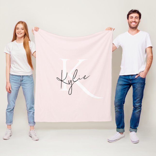 Moderne Blush-Rose Personalisiert Monogramm Name - Fleecedecke (Beispiel)