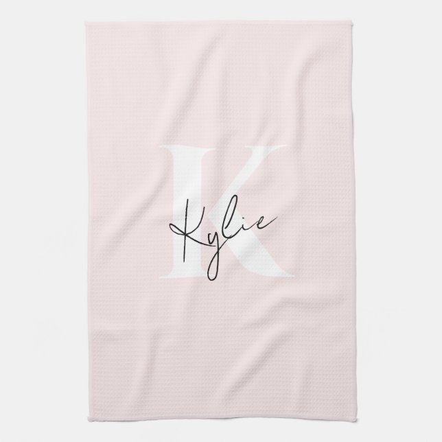 Moderne Blush-Rose Personalisiert Monogramm Name - Geschirrtuch (Vertikal)
