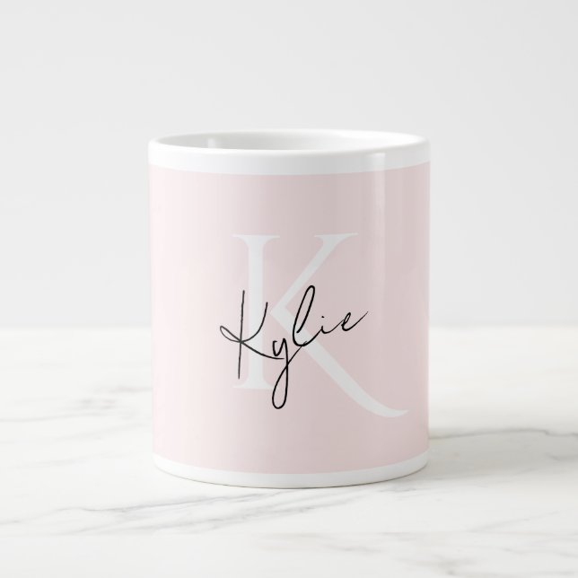 Moderne Blush-Rose Personalisiert Monogramm Name - Jumbo-Tasse (Vorderseite)
