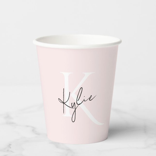 Moderne Blush-Rose Personalisiert Monogramm Name - Pappbecher (Vorderseite)