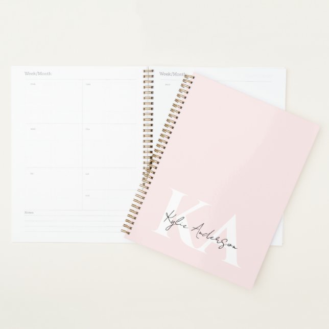 Moderne Blush-Rose Personalisiert Monogramm Name - Planer (Anzeige)