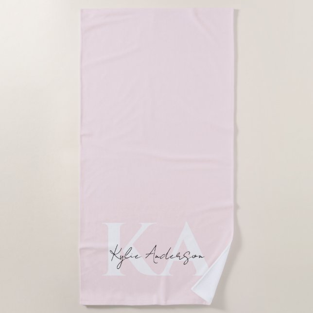 Moderne Blush-Rose Personalisiert Monogramm Name - Strandtuch (Vorderseite)