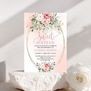 Moderne Blush-Roségold-Blumen-Sweet-Sixteen-Karte Einladung
