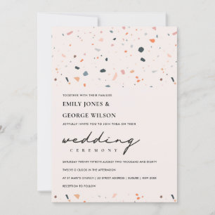 MODERNE BLUSH RUST TERRAZZO PATTERN WEDING INVITE DANKESKARTE