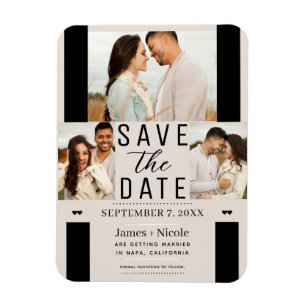 Moderne Blush-Tan-Save-the-Date-3-Foto-Hochzeit  Magnet