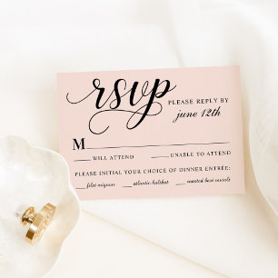 Moderne Blush- und Black Script-Hochzeit RSVP Karte